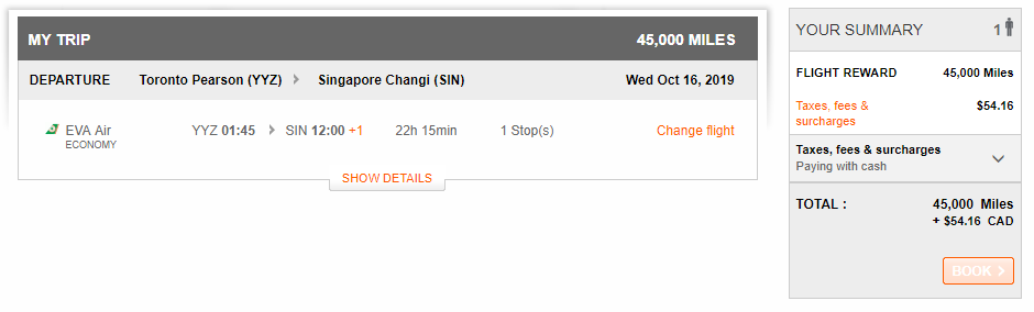 Aeroplan Toronto to Singapore