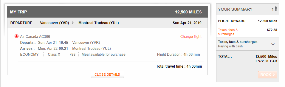Aeroplan Vancouver to Montreal
